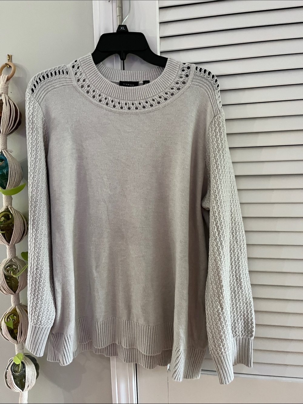 Cyrus Light Gray Open-Stitch Crewneck Sweater